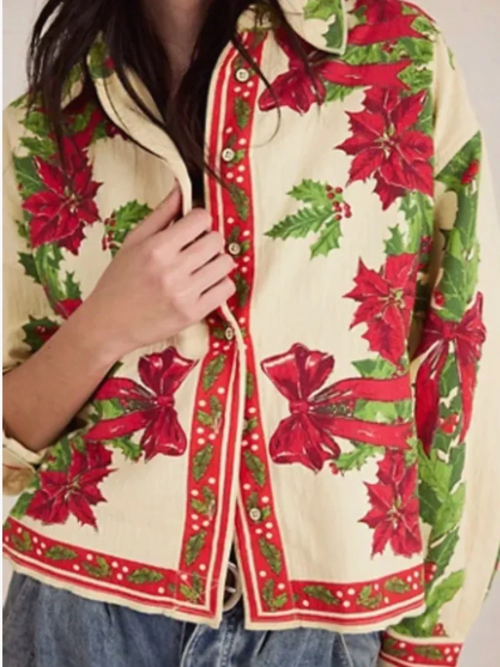 Free People We The Free Holiday Blooms Button Down Shirt